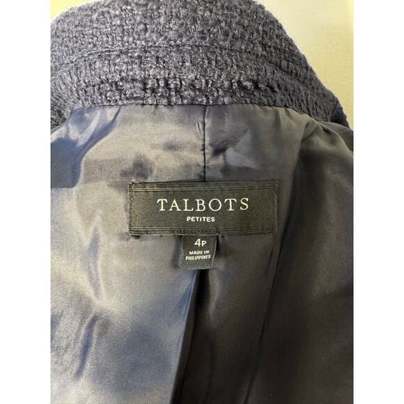 Talbots Navy Blue Tweed Blazer Jacket Size 4P - Picture 7 of 8
